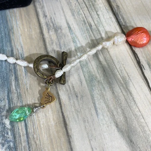 ⭐️Adorned Crown Artisan assemblage necklace genuine pearls enamel flower - Picture 5 of 7